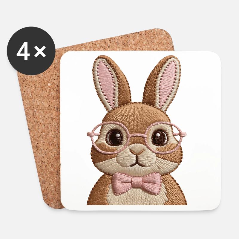 Süßer Osterhase mit Brille & Schleife – Stickoptik - Untersetzer (4er-Set) - Weiß