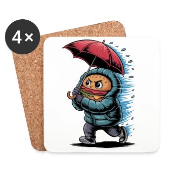 funny burger in the rain with umbrella and - Coasters (set of 4) - white - Front