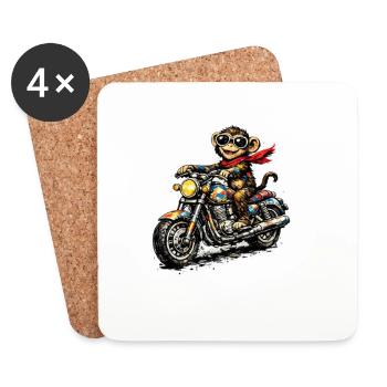 Singe moto dans le style course - Dessous de verre (lot de 4) - blanc - Devant