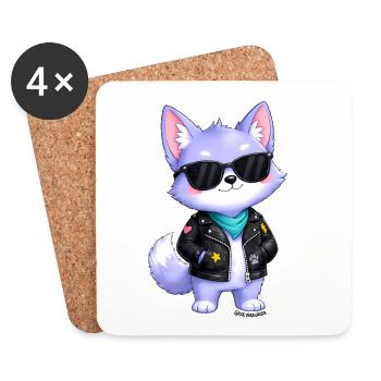 Autocollant du petit loup violet - Dessous de verre (lot de 4) - blanc - Devant