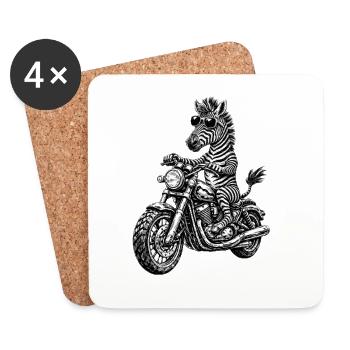 Zebra Motorrad-Rocker mit Sonnenbrille - Untersetzer (4er-Set) - Weiß - Vorne