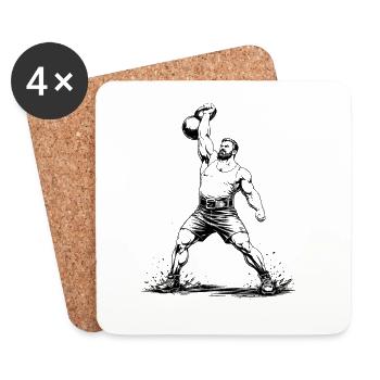 Strongman lifts heavy kettlebell above his head - Coasters (set of 4) - white - Front