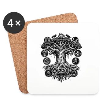 Yggdrasil Arbre de Vie Viking Design - Dessous de verre (lot de 4) - blanc - Devant