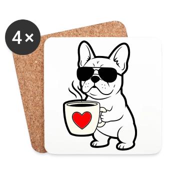 Frenchie Dog Coffee Outline - Coasters (set of 4) - white - Front