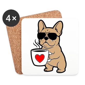 Frenchie Hund Kaffee Comic - Untersetzer (4er-Set) - Weiß - Vorne