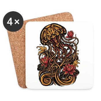 Graphique esthétique de tatouage de méduse - Dessous de verre (lot de 4) - blanc - Devant
