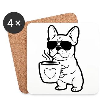 Frenchie Dog Coffee Outline - Coasters (set of 4) - white - Front