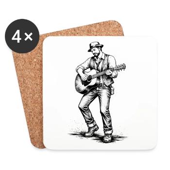Vintage Guitarist Noir Illustration - Coasters (set of 4) - white - Front