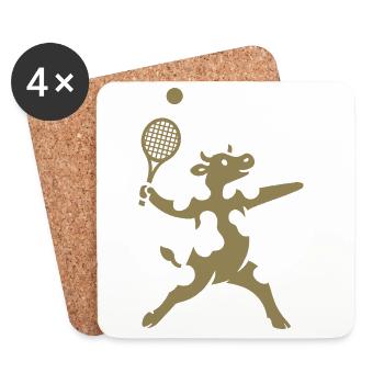Vache minimaliste joueur de tennis servir - Dessous de verre (lot de 4) - blanc - Devant