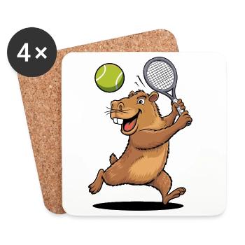  Lustiges Tennisspielendes Capybara Cartoon Für - Untersetzer (4er-Set) - Weiß - Vorne