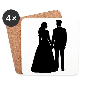 Silhouette du couple de mariés – Design noir et blanc - Dessous de verre (lot de 4) - blanc - Devant