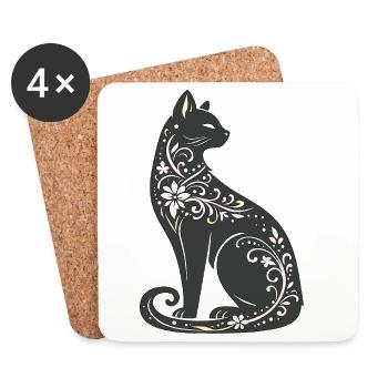 Night Cat Élégance Florale - Dessous de verre (lot de 4) - blanc - Devant