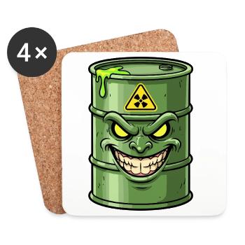 Grüne Barrel mit grimmigem Grinsen - Untersetzer (4er-Set) - Weiß - Vorne