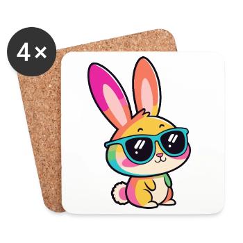Rainbow Rabbit in Glasses - Coasters (set of 4) - white - Front