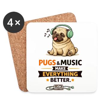 Pug Beats: Music Makes Everything Better - Coasters (set of 4) - white - Front
