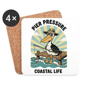 Pélican Pêcheur Pier Pressure Coastal - Dessous de verre (lot de 4) - blanc - Devant
