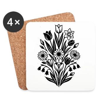 Fleurs de printemps vintage - Dessous de verre (lot de 4) - blanc - Devant