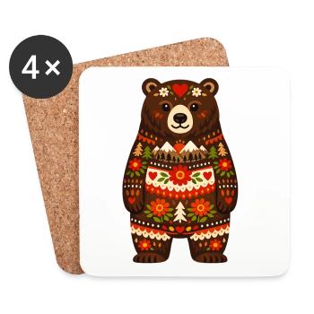 L’ours dans le style populaire - Dessous de verre (lot de 4) - blanc - Devant