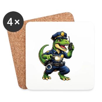 Dino als Polizist - Untersetzer (4er-Set) - Weiß - Vorne