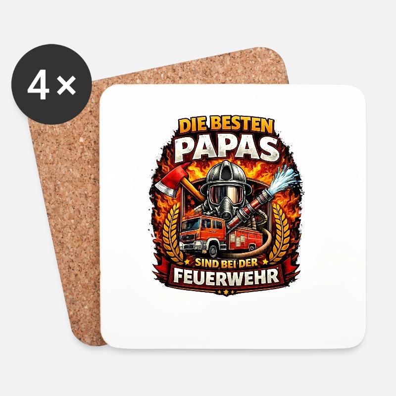 Die besten Papas sind bei der Feuerwehr - Untersetzer (4er-Set) - Weiß