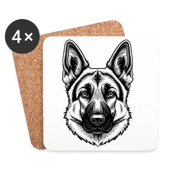 Tête de berger allemand Inkline - Dessous de verre (lot de 4) - blanc - Devant