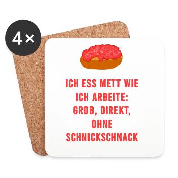 Mett Ohne Schnickschnack Handwerker Spruch - Untersetzer (4er-Set) - Weiß - Vorne