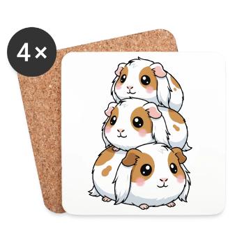 Stacked Guinea Pig Kawaii Trio - Coasters (set of 4) - white - Front
