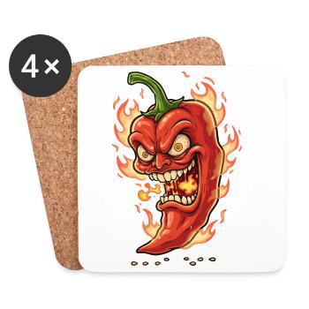 Visage de piment flamboyant - Dessous de verre (lot de 4) - blanc - Devant
