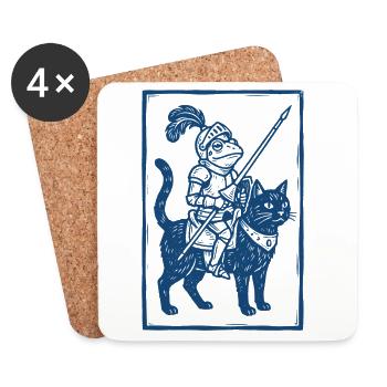 Frog Knight - Woodcut Fantasy Art - Coasters (set of 4) - white - Front