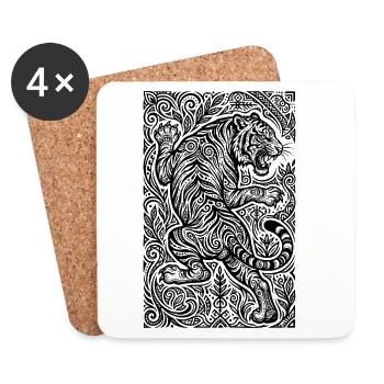 Motif d’ornement en tigre - Dessous de verre (lot de 4) - blanc - Devant