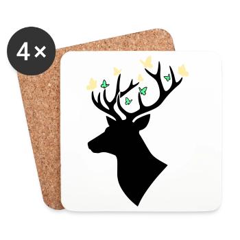 Papillon tête de cerf Multicolore - Dessous de verre (lot de 4) - blanc - Devant