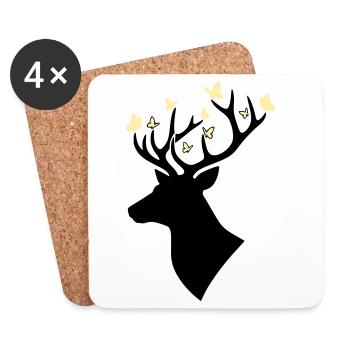 Deer Head Butterfly Yellow - Coasters (set of 4) - white - Front