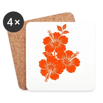 Orange Hibiscus Triple Flower Silhouette - Coasters (set of 4) - white - Front