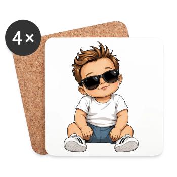 Bébé avec des lunettes de soleil - Dessous de verre (lot de 4) - blanc - Devant