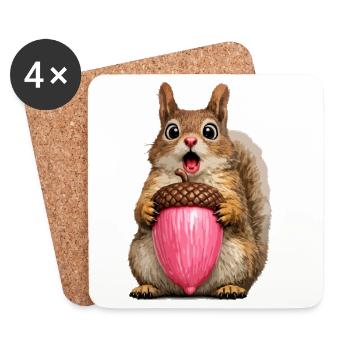 Squirrel with pink acorn - Coasters (set of 4) - white - Front