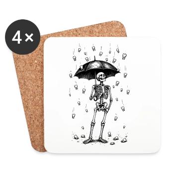 Skelett im Zahn-Regen mit Regenschirm - Untersetzer (4er-Set) - Weiß - Vorne