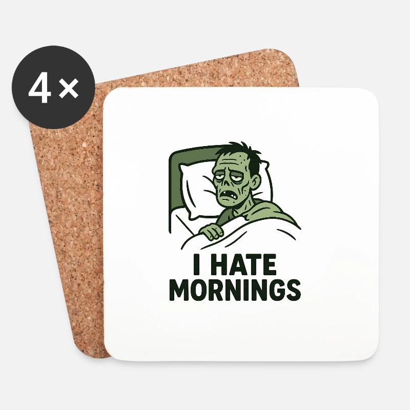 Morgenmuffel Zombie im Bett - Untersetzer (4er-Set) - Weiß