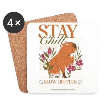 Stay Chill Capybara Motif - Coasters (set of 4) - white - Front