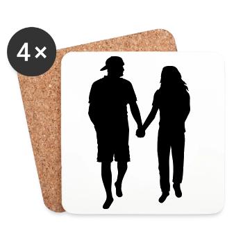 Couple Silhouette Amour Romance Petit ami de la Saint-Valentin - Dessous de verre (lot de 4) - blanc - Devant