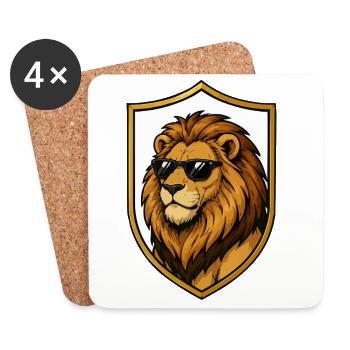 Lion avec des lunettes de soleil dans le bouclier - Dessous de verre (lot de 4) - blanc - Devant
