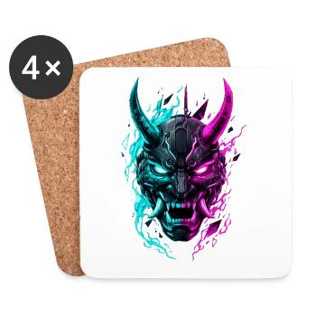 Masque Cyber Oni Néon - Dessous de verre (lot de 4) - blanc - Devant