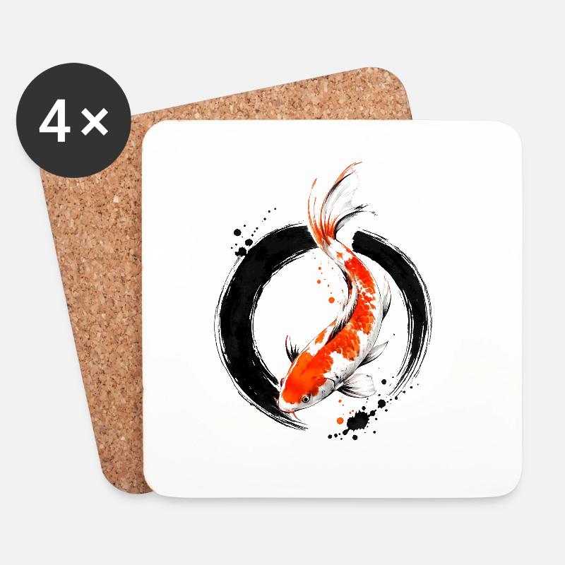 Zen Koi Ink Circle - Untersetzer (4er-Set) - Weiß