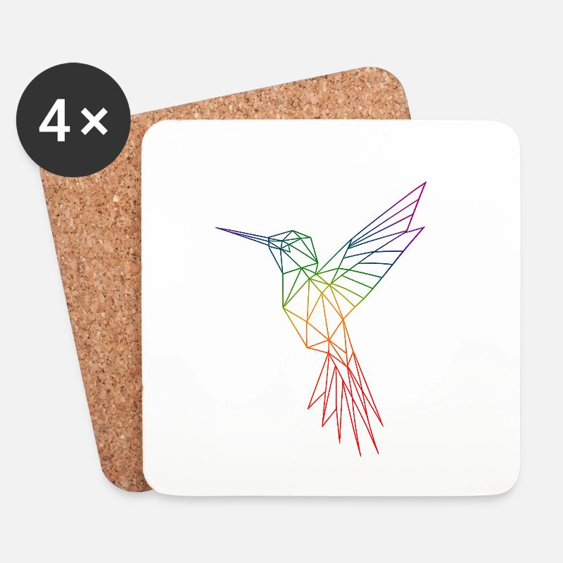 Regenbogen-Origami-Kolibri - Untersetzer (4er-Set) - Weiß
