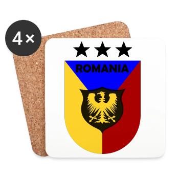 Romania Wappen Dreifarbig Schild - Untersetzer (4er-Set) - Weiß - Vorne