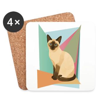 Élégant chat siamois dans un style géométrique - Dessous de verre (lot de 4) - blanc - Devant