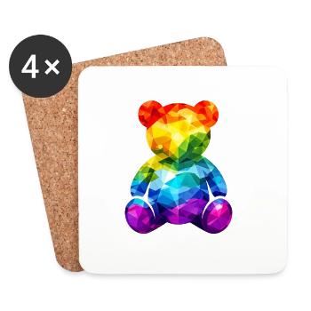 Ours en peluche arc-en-ciel dans un motif géométrique - Dessous de verre (lot de 4) - blanc - Devant