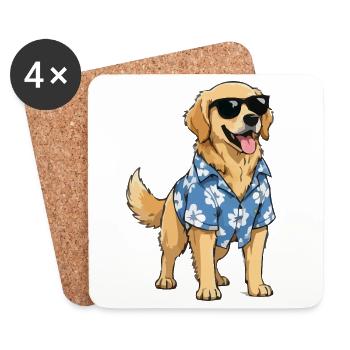 Chien de soleil en chemise hawaïenne - Dessous de verre (lot de 4) - blanc - Devant