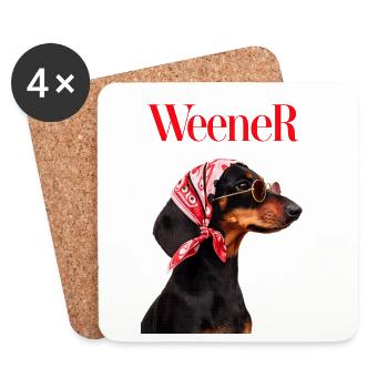 Weener teckel avec bandana et lunettes - Dessous de verre (lot de 4) - blanc - Devant