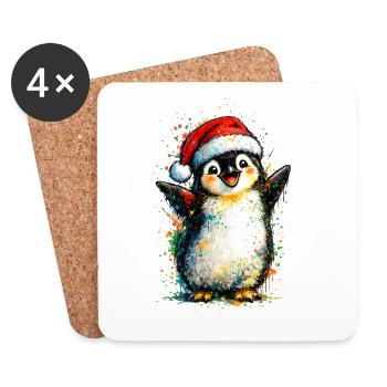 fröhlicher Weihnachtspinguin - Untersetzer (4er-Set) - Weiß - Vorne