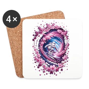 Astronaute surf dans un vortex, fleurs de cerisier - Dessous de verre (lot de 4) - blanc - Devant
